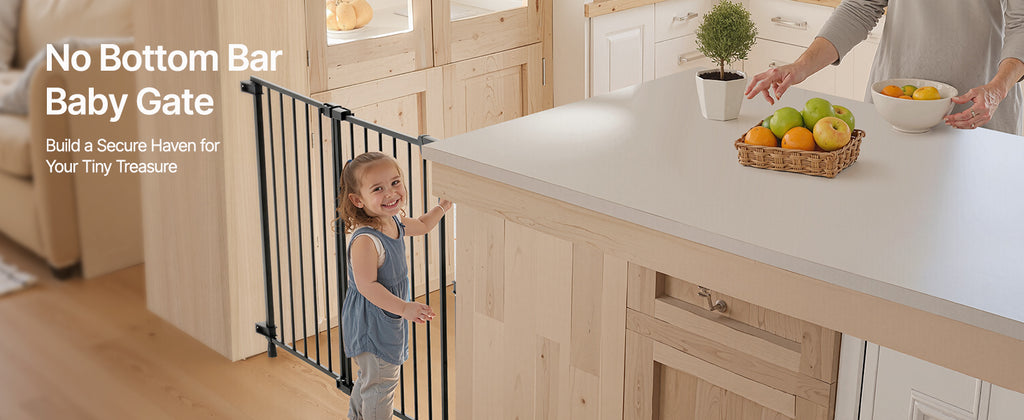 SucceBuy Baby Gate 29.5-43 Inches Adjustable Width 28 Inches High Dog Gate No Threshold Bar Easy Step Walk Child Pet Security
