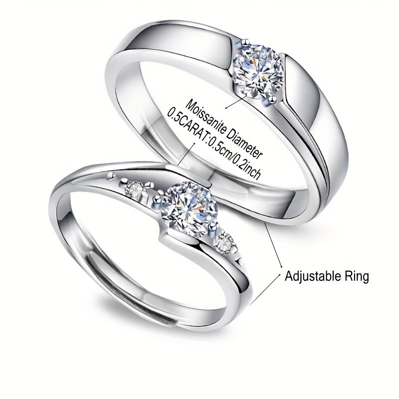 1Pair 925 Sterling Silver Moissanite Couple Rings Romantic Valentine's Day, Memorial Day, Birthday Gift