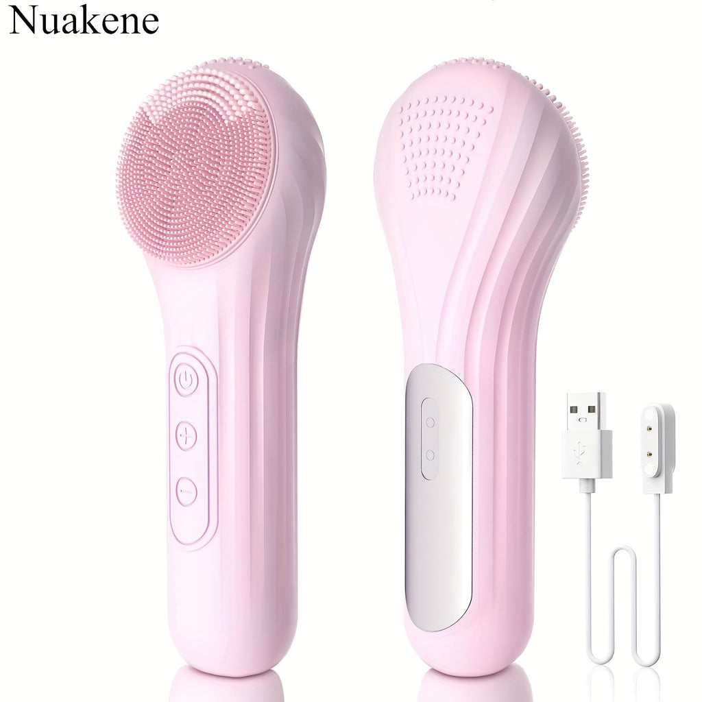 Nuakene Rechargeable 2-in-1 Facial Cleansing Brush, Electric Facial Cleansing Brush, Facial Cleansing Vibration Massage Brush, 5-Mode Facial Cleanser, Magnetic Charging, Women's Christmas Gift, Facial Cleansing Brush