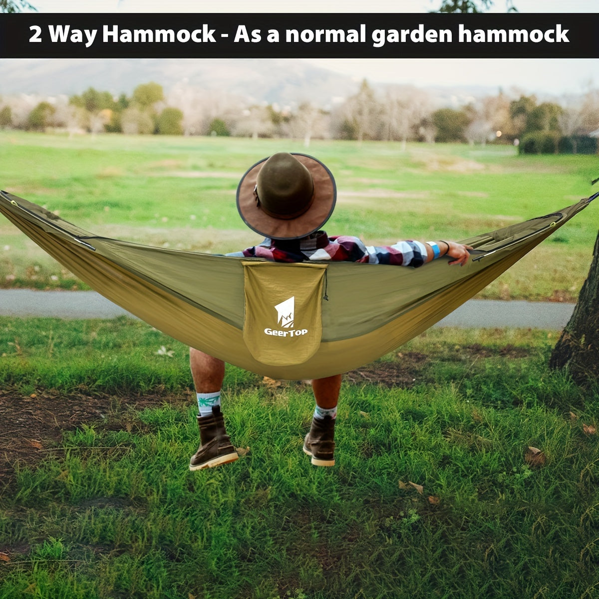 [3-in-1 Hammock] GEERTOP 3-in-1 Outdoor Hammock | Double Sleep Rest Camping Hammock with Mosquito Net Sun Shelter for Backpacking Travel Garden Park