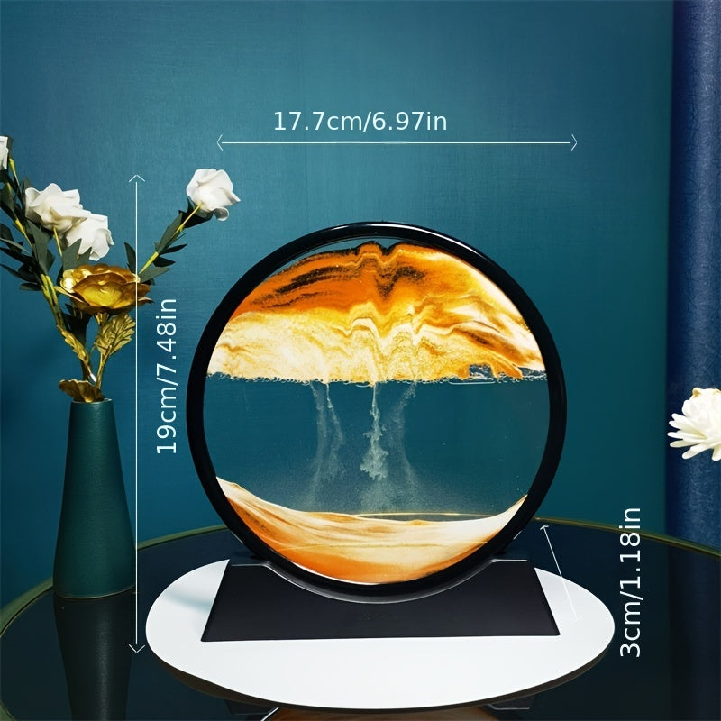 1pc Moving Sand Art Picture Round/Rectangular Glass 3D Deep Sea Sandscape In Motion Display Flowing Sand Frame Relaxing Desktop Home Office Work Decor, Christmas Gift