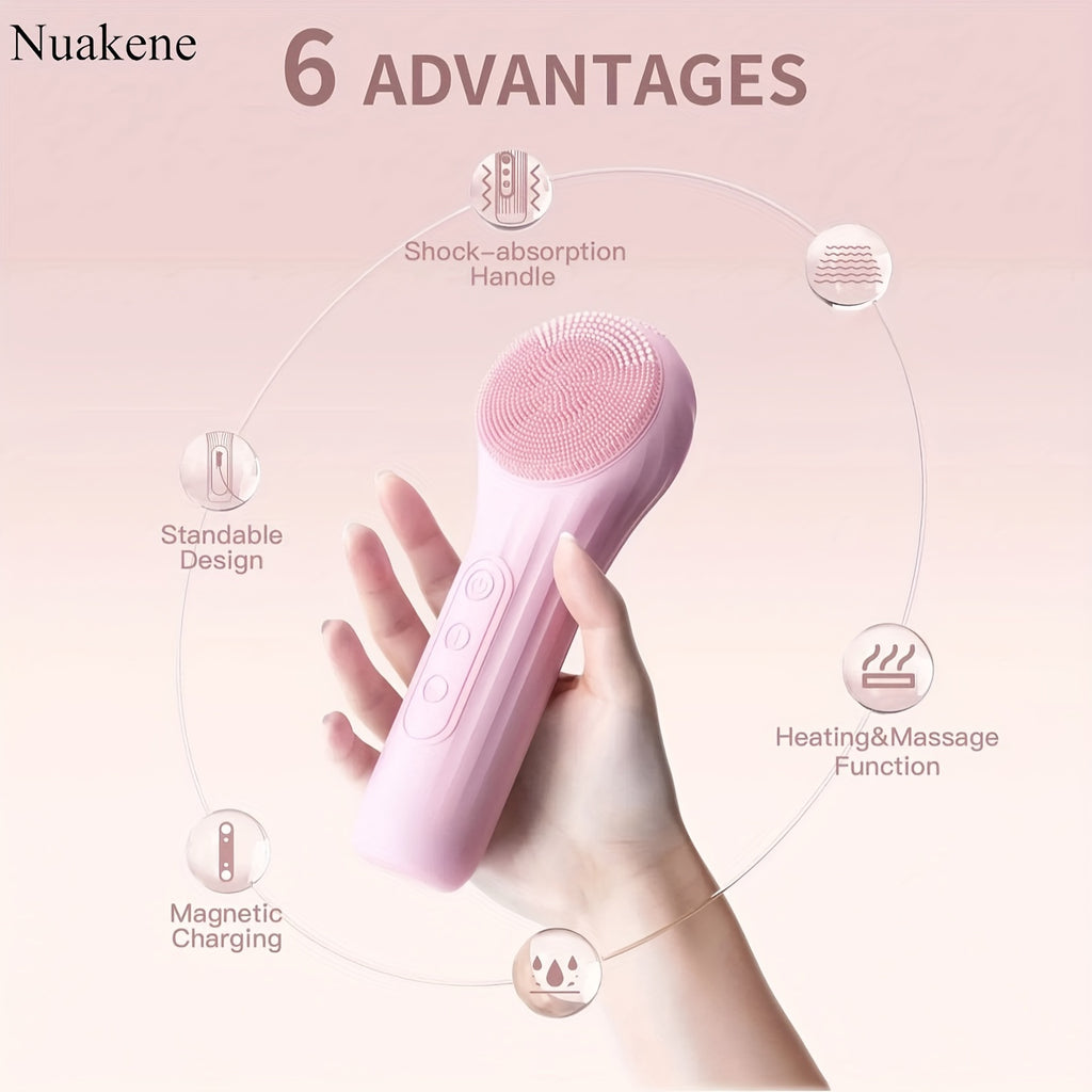 Nuakene Rechargeable 2-in-1 Facial Cleansing Brush, Electric Facial Cleansing Brush, Facial Cleansing Vibration Massage Brush, 5-Mode Facial Cleanser, Magnetic Charging, Women's Christmas Gift, Facial Cleansing Brush