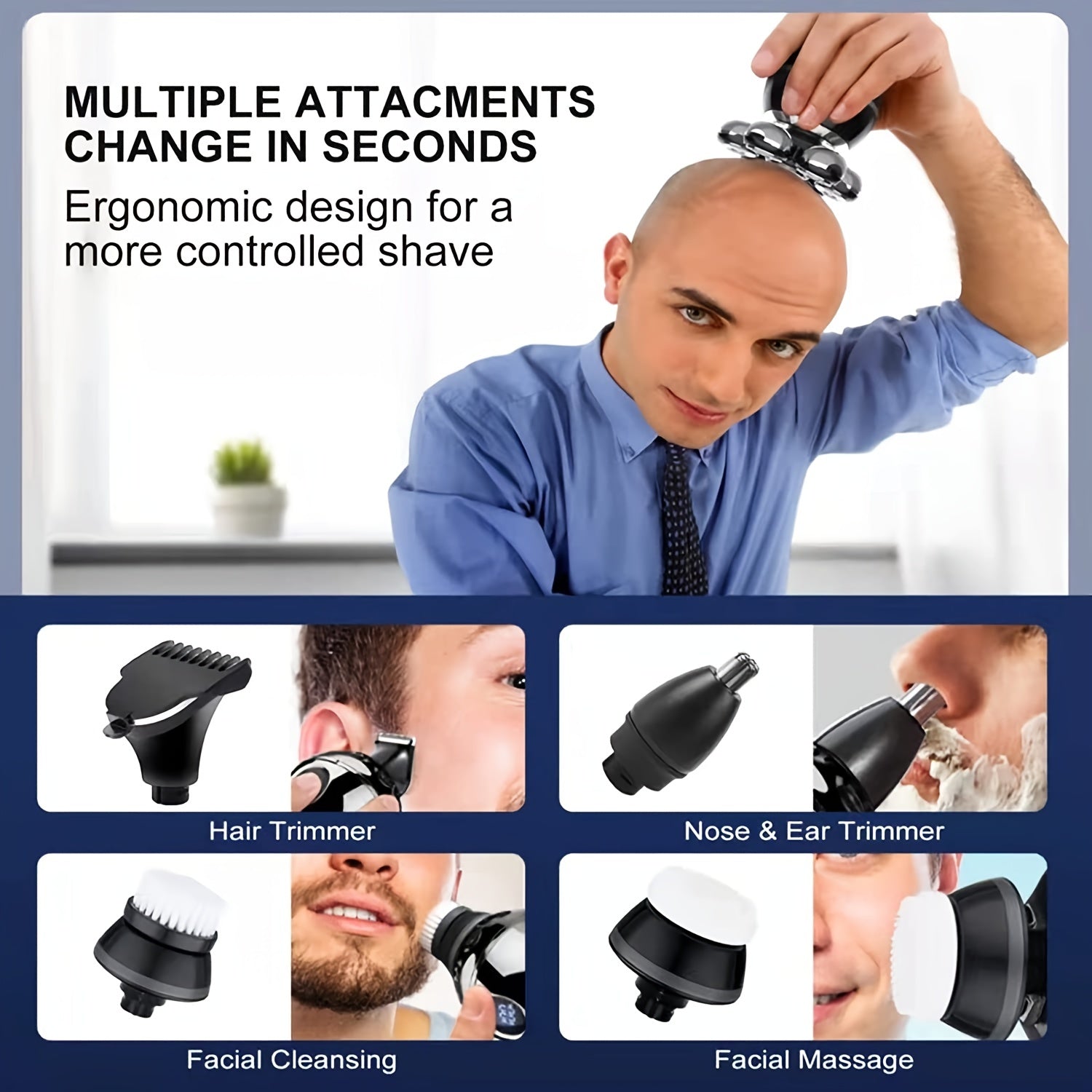 7D 5-in-1 Electric Head Shavers for Bald Men