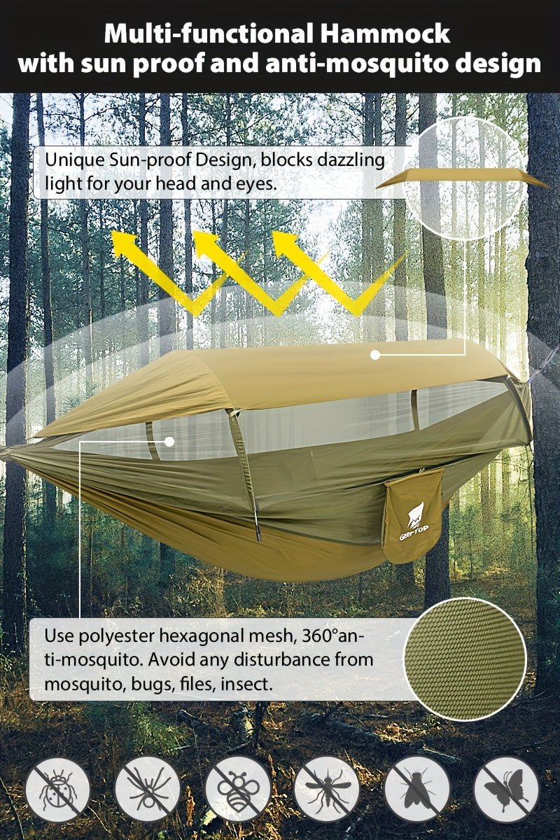 [3-in-1 Hammock] GEERTOP 3-in-1 Outdoor Hammock | Double Sleep Rest Camping Hammock with Mosquito Net Sun Shelter for Backpacking Travel Garden Park