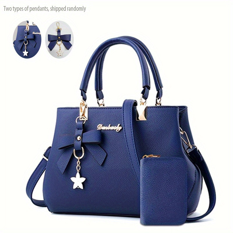 Chic Bow Decor Handbag for Women - Versatile Top Handle Satchel with Coin Purse, Adjustable Strap, And Zip Closure - Available in Khaki, Dark Pink, Light, - Synthetic Material with Acrylic Lining, Cute Handbag