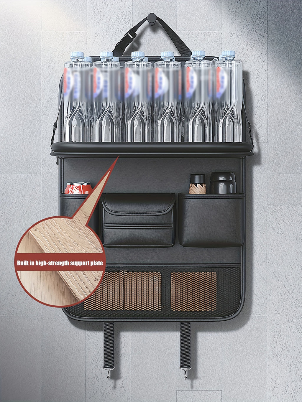 1pc Deluxe Car Backseat Organizer with Foldable Table Tray - Premium PU Leather Seat Back Storage Bag, Multi-Pocket Travel Accessories for Toys, Snacks, and Travel Necessities - Universal Fit, Easy Installation, and Spacious