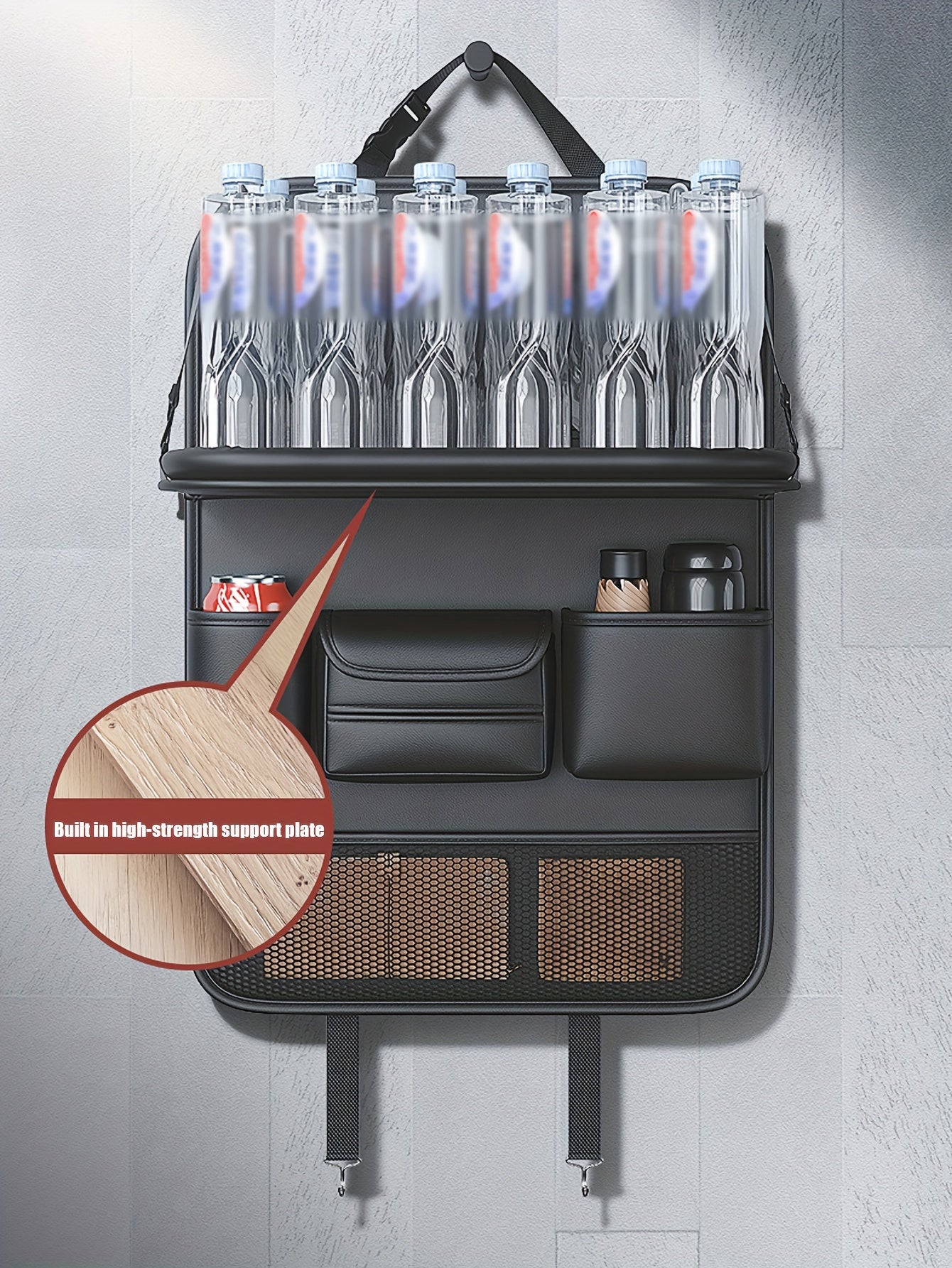 1pc Deluxe Car Backseat Organizer with Foldable Table Tray - Premium PU Leather Seat Back Storage Bag, Multi-Pocket Travel Accessories for Toys, Snacks, and Travel Necessities - Universal Fit, Easy Installation, and Spacious