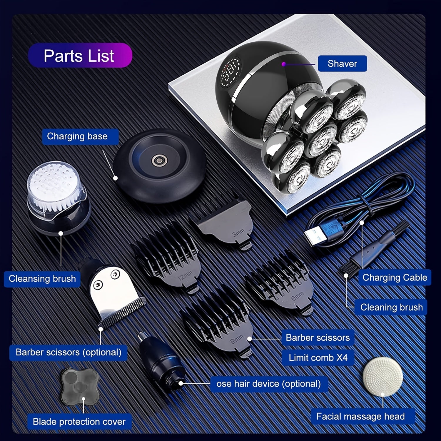 7D 5-in-1 Electric Head Shavers for Bald Men