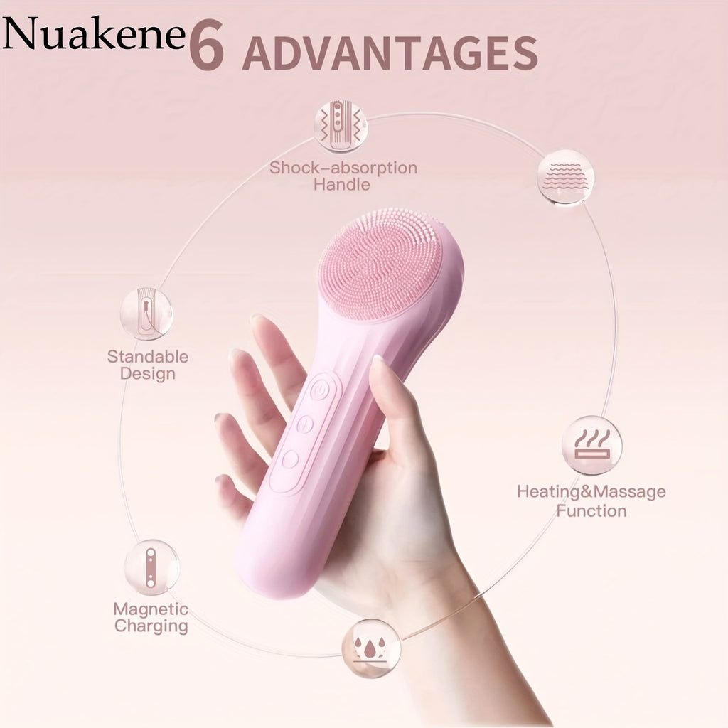 Nuakene Rechargeable 2-in-1 Facial Cleansing Brush, Electric Facial Cleansing Brush, Facial Cleansing Vibration Massage Brush, 5-Mode Facial Cleanser, Magnetic Charging, Women's Christmas Gift, Facial Cleansing Brush
